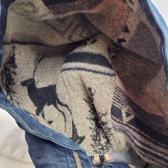 TOPSHOP Moto denim hooded blanket jacket with deer and western print 8 - Picture 6 of 10